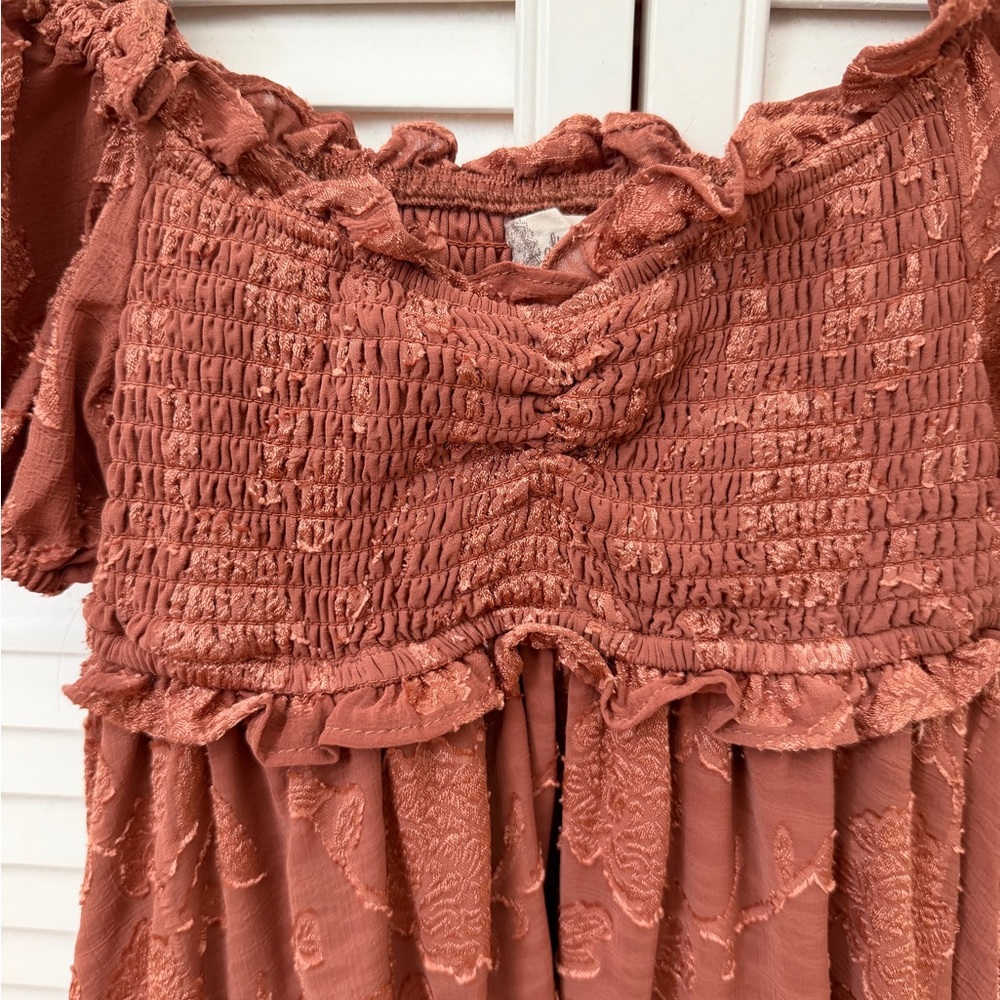 Rust Smocked Dress - Picture 2 of 4